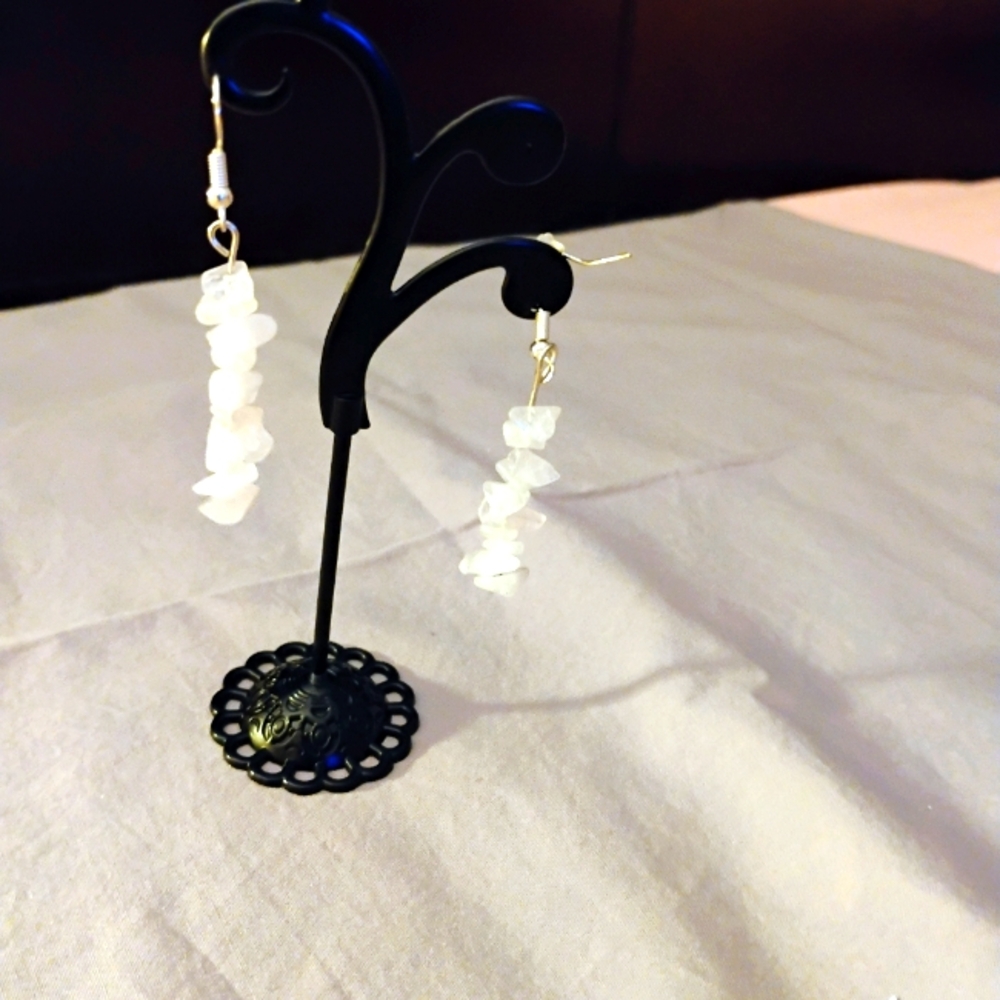 Hand Crafted Rose Quartz Chip Earrings